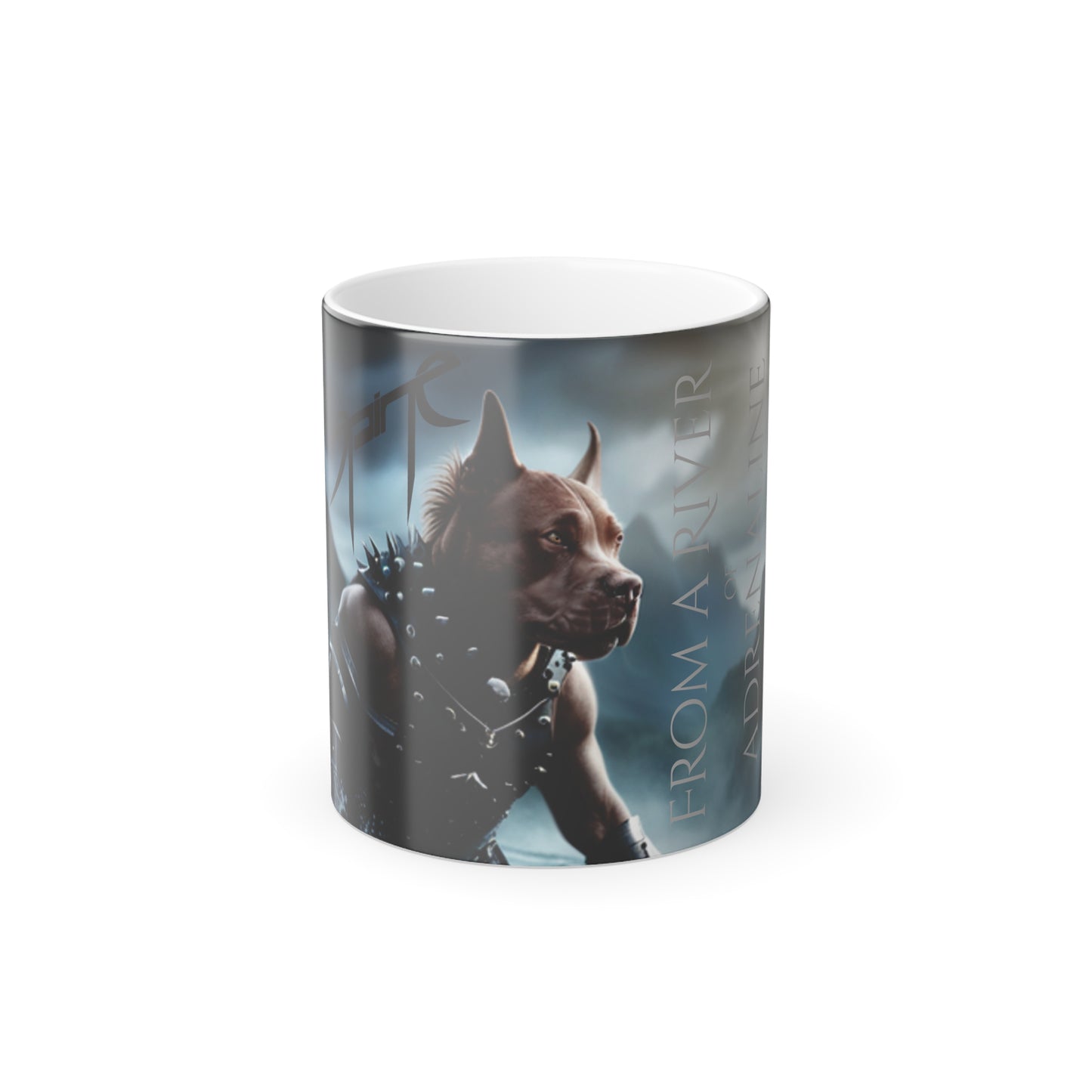 Spinedog, "From a River of Adrenaline" Color Morphing Mug, 11oz by SPINE DESIGN