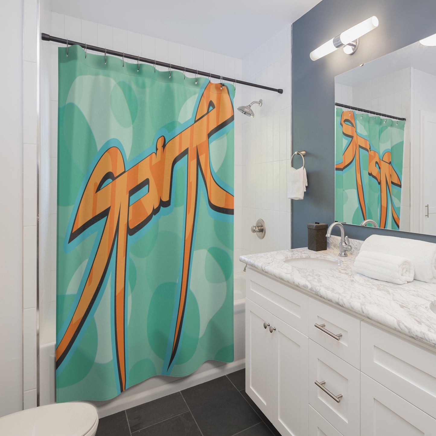 Orange Crush, "From Within" Shower Curtains by SPINE DESIGN