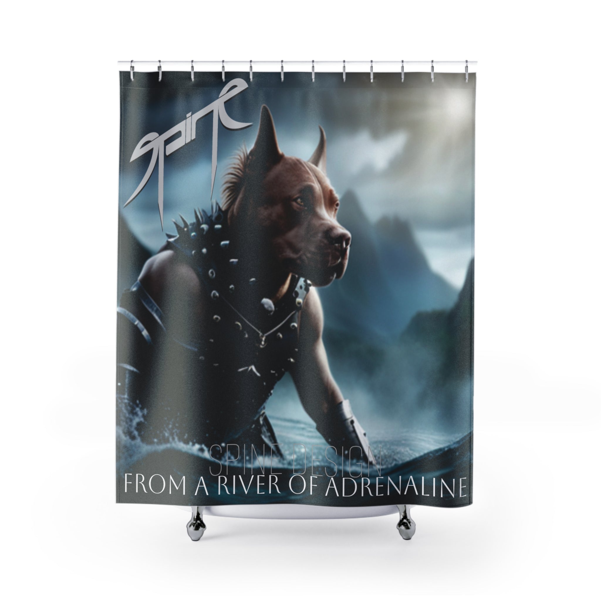 "SPINEDOG" From a River of Adrenaline, Shower Curtains